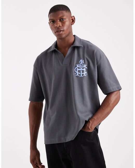 Polo épais en piqué coupe carrée oversize à épaules tombantes et broderie sur la poitrine - anthracite ASOS pour homme en coloris Gray