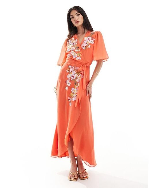 Hope Ivy Premium Wrap Front Embroidered Maxi Dress Lyst UK