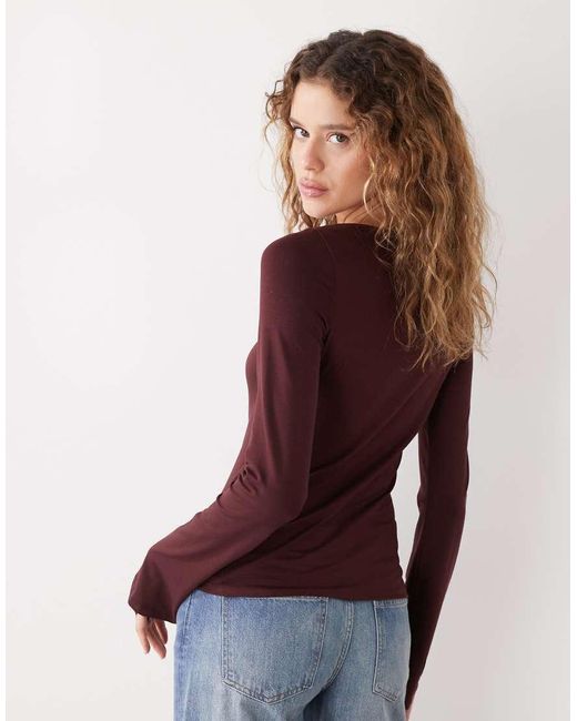 Weekday Red Annie Super Soft Long Sleeve Boat Neck Top
