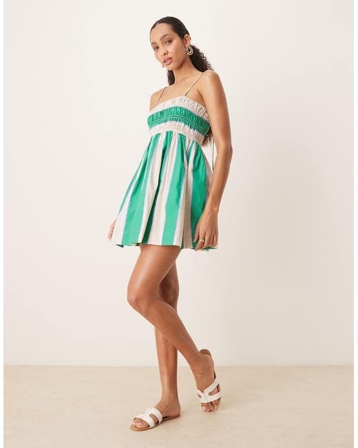 ASOS Blue Shirred Bust Cotton Poplin Mini Dress