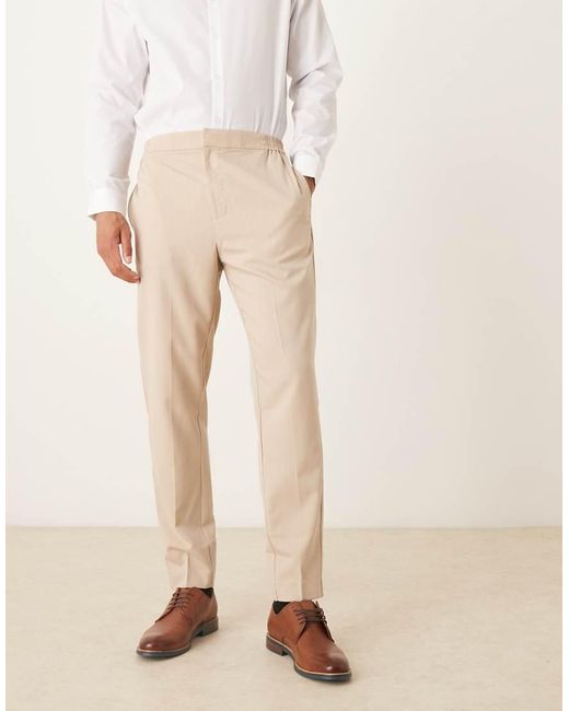 ASOS Natural Tapered Dress Pants With Elastic Waist for men