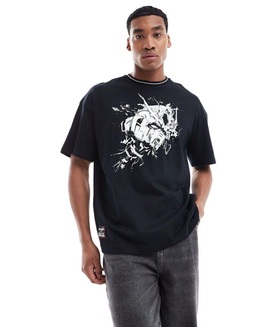 X gundam collab - t-shirt squadrata nera con stampa sul petto di Levi's in Black da Uomo