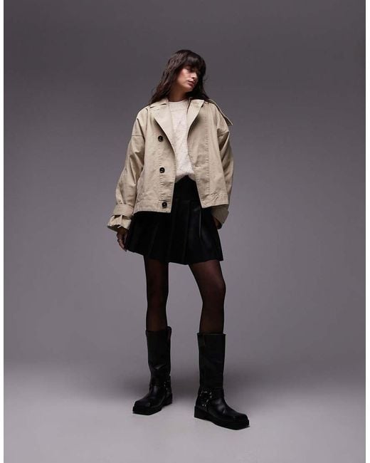 Mango Gray Cropped Oversized Trench Coat