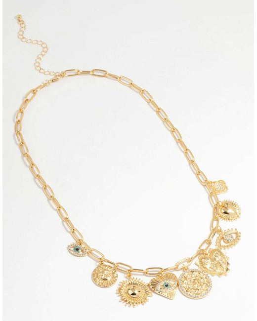 Lovisa Natural – vergoldete halskette mit bösem blick- und sonnenanhängern