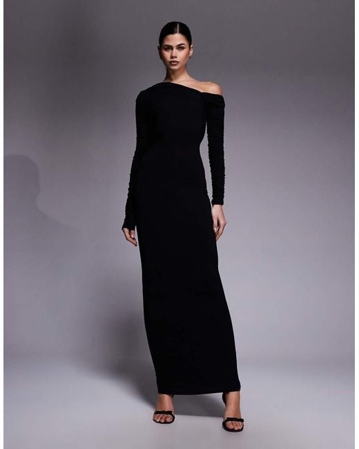 ASOS Blue Long Sleeve Asymmetric Cold Shoulder Maxi Dress With Open Back