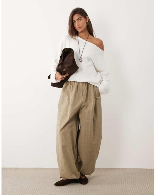 ASOS White Slouchy Off The Shoulder Sweater With Wool