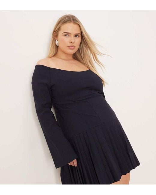 ASOS Blue Asos Design Curve Long Sleeve Pleated Skirt Mini Dress