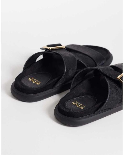 Schuh Black Tear Cross Over Flat Sandals With Buckle Detail