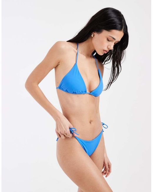 & Other Stories Blue Mix And Match Tie Side Triangle Bikini Bottom