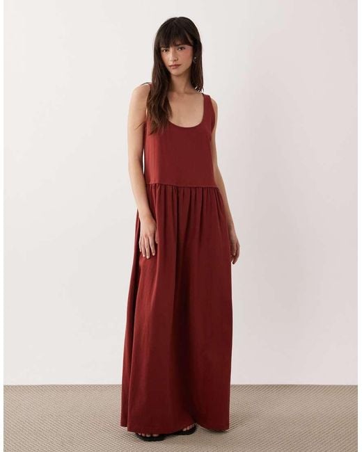 ASOS Red Scoop Neck Drop Waist Midi Dress