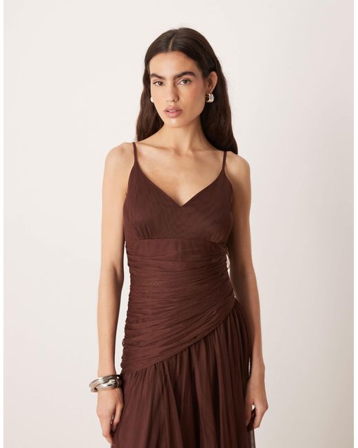 LACE & BEADS Tulle Asymmetric Drop Waist Maxi Dress in Brown | Lyst LACE & BEADS Tulle Asymmetric Drop Waist Maxi Dress in Brown | Lyst