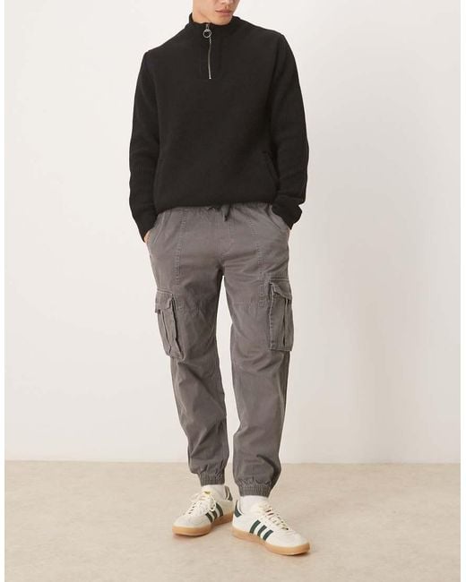 Abercrombie & Fitch Gray Cuffed Cotton Cargo Trousers for men