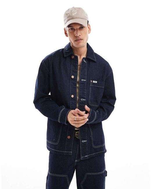 Chaqueta Vaquera De Estilo Worker Holgada Y Utilitaria Con Y Detalle De Pespuntes Kobe De (Parte De Un Conjunto)-Azul Marino Wrangler de hombre de color Blue