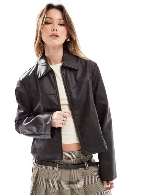ASOS Black Leather Look Top Collar Jacket