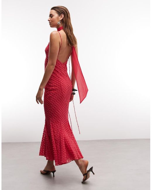 ASOS Red Bias Plunge Cami Dress With Full Godets And Scarf Detail