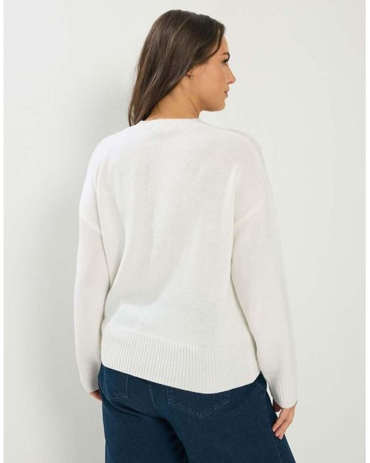 Yours Clothing White Knitted Bomber Cardigan