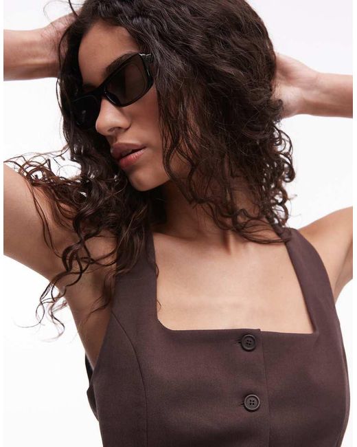 Mango Brown Rectangular Sunglasses