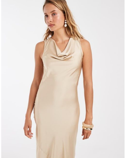 ONLY Natural Asymmetric Back Detail Cowl Neck Midi Dress