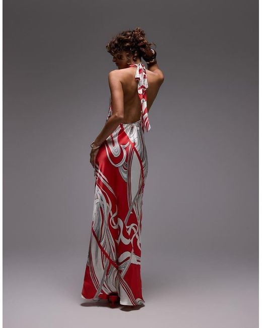 TOPSHOP Red Halter Neck Maxi Dress