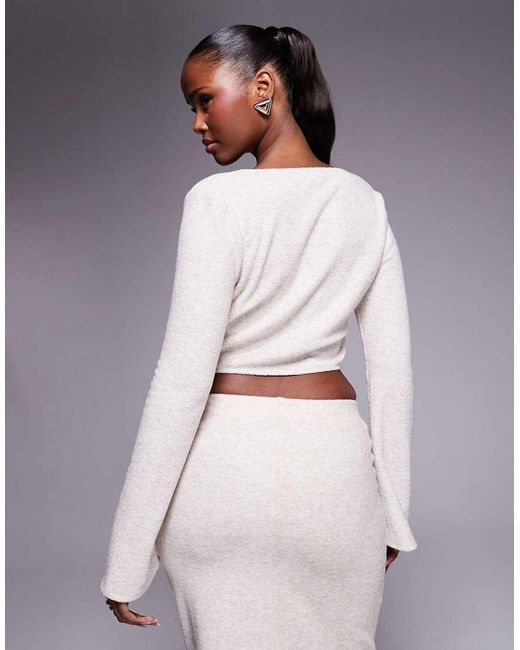 ASOS Gray Co-ord Brushed Rib V Front Crop Top With Flare Sleeve