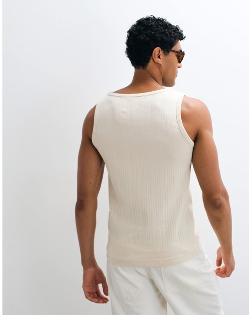SELECTED White Ribbed Tank for men
