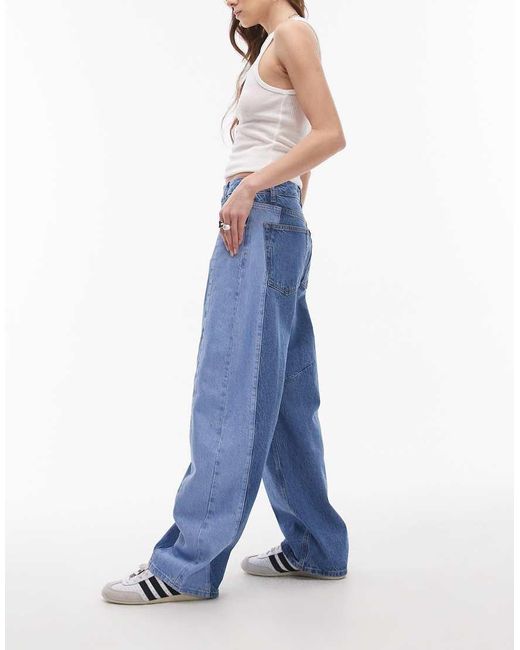 Vaqueros Azules De Corte Barrel Talle Medio Con Diseño Color Block De TOPSHOP de color Blue