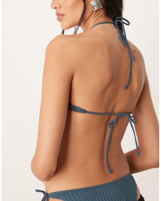 ASOS Blue Riddy Rib Scoop Halter Bikini Top