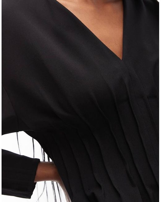 ARKET Black Stretch Blouse With Pleated Corset Waist