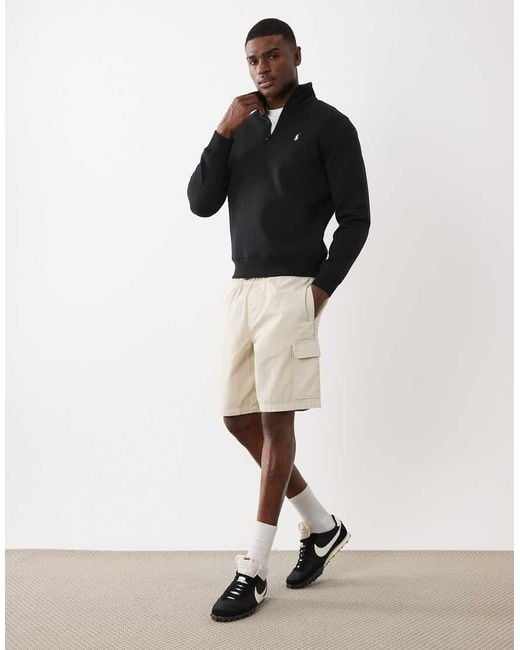 Polo Ralph Lauren Black Icon Logo Double Knit Jersey Quarter Zip Sweatshirt for men