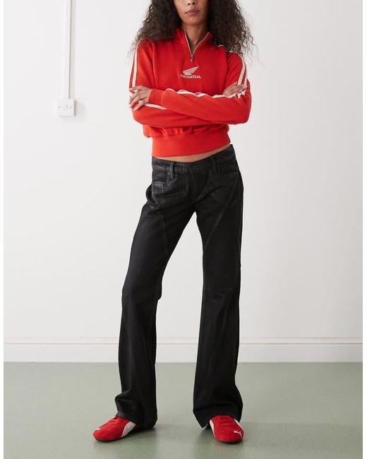 Weekday Red Nova Low Waist Slim Bootcut Flare Jeans With Twisted Side Seams Detail