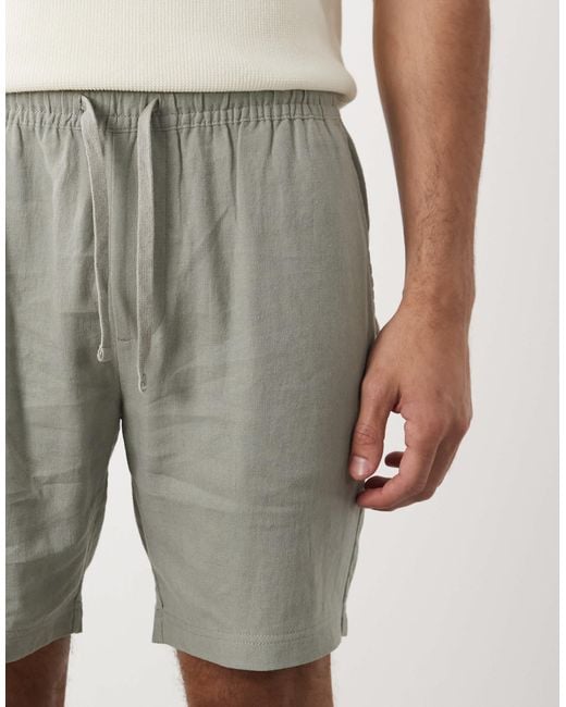 Threadbare Natural Linen Mix Drawstring Waist Shorts for men