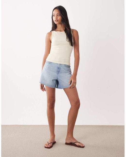 Miss Selfridge Blue Tank Top With Picot Trim