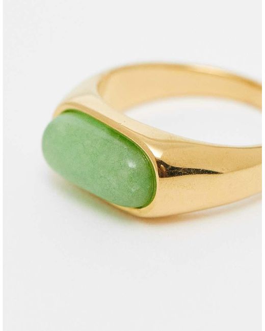 ASOS Ring Van Roestvrij Staal Met Groene Echte Halfedelsteen in het Green