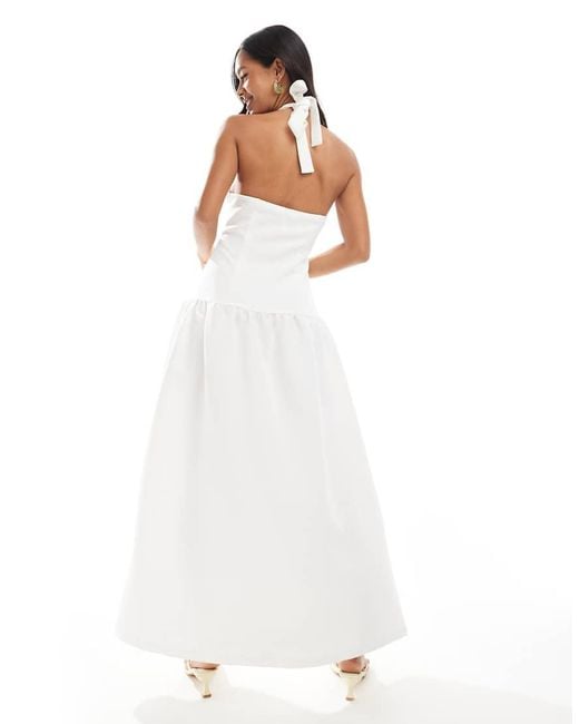 4th & Reckless White Halterneck Cut Out Knot Detail Dropped Waist Maxi Dress