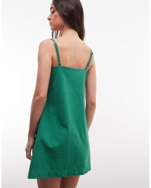 ASOS Green Denim Cami Mini Dress With Button Detail
