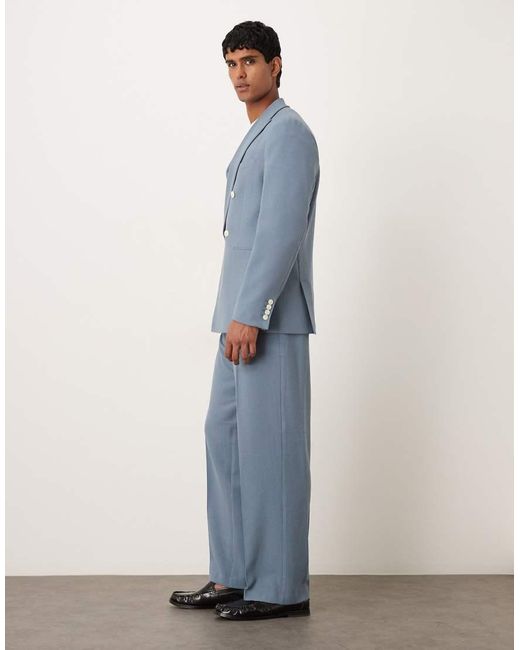 Pantalones De Traje Azules De Pernera Ancha De Tejido Texturizado De -Negro ASOS de hombre de color Blue