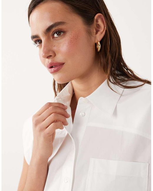 Mango Blue Starring Hailey Bieber Statement Shoulder Sleeveless Shirt