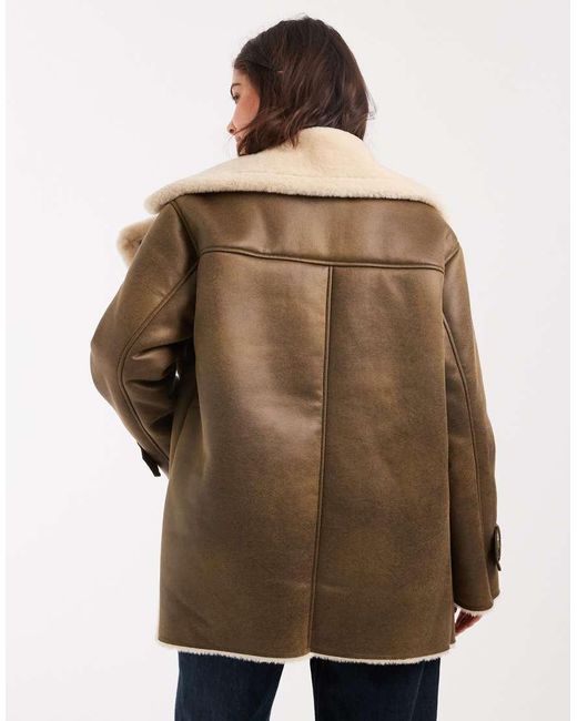 ASOS Natural Oversized Bonded Borg Flight Jacket