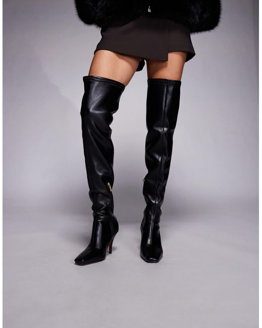 River Island Black Chisel Toe Thigh High Boot