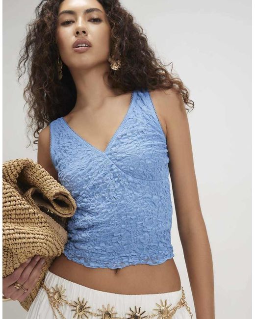 River Island Blue Lace V Neck Cami Top