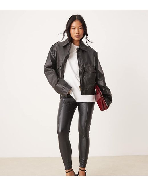 New Look Black Pu Front Seam Leggings