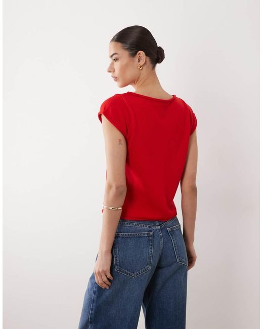 ASOS Red Knitted Tee With Rolled Edges