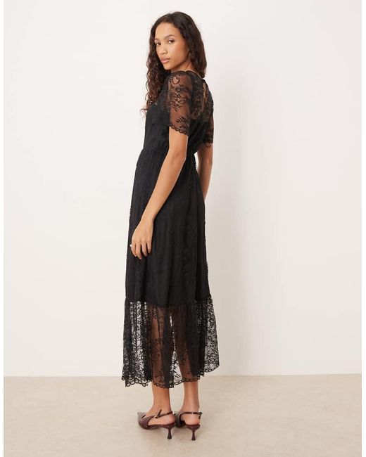 Lovedrobe Natural Short Sleeve Lace Midi Dress
