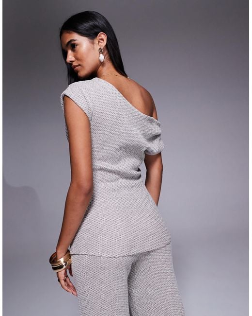 River Island Gray One Shoulder Draped Textured Top Co-Ord