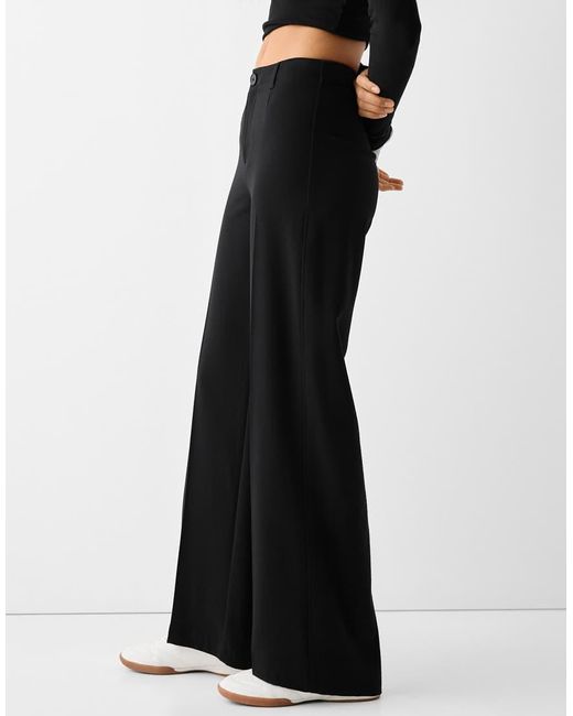 Bershka White Wide-Leg Tailoring Trousers