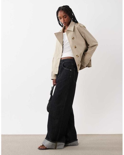 Threadbare Natural Short Trench Coat With Asymmetric Detail