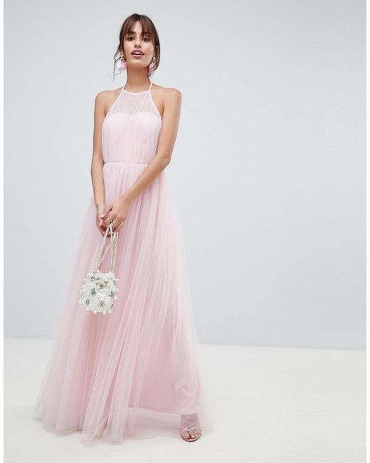 pink tulle maxi dress