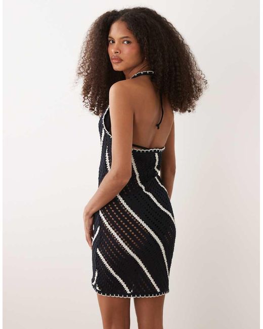 ASOS Black Crochet Knit Mini Dress With Blanket Stitch Detail