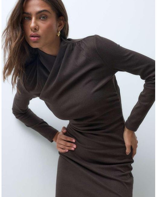 ASOS Black Supersoft Drape High Neck Wrap Mini Dress