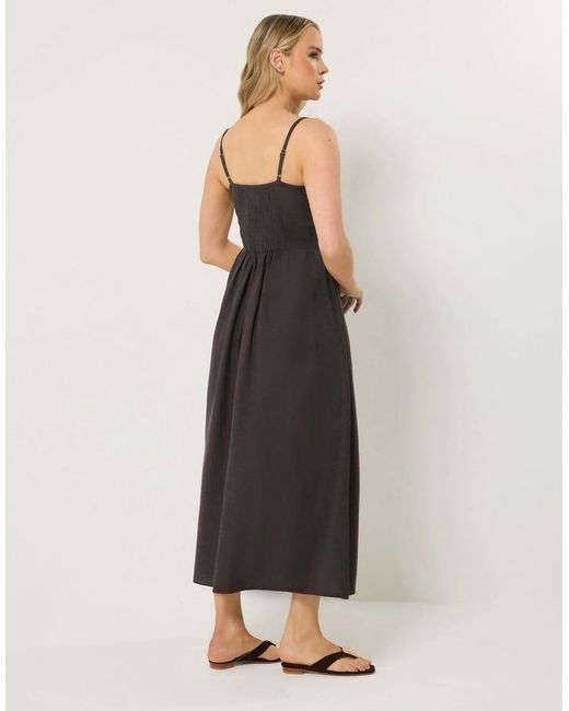 Long Tall Sally Black Linen Embroidered Midi Dress
